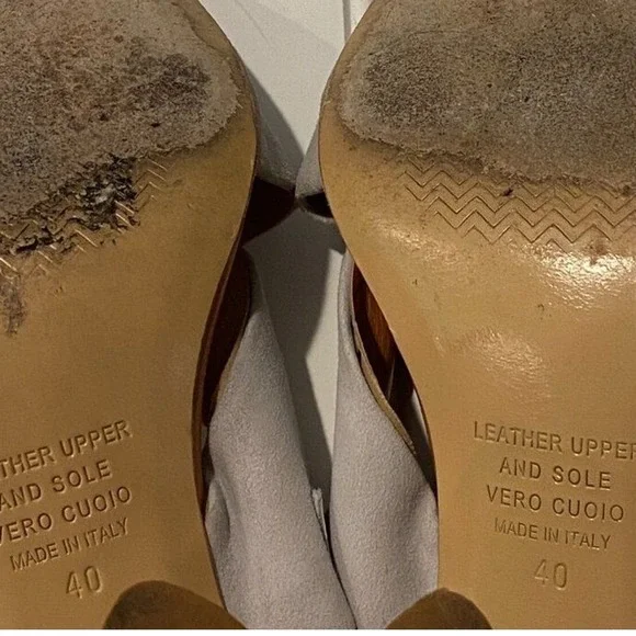 Latitude Femme Italy Suede Slingback Heels Criss Cross Sandals Wood‎ Heel 40 - Picture 9 of 10